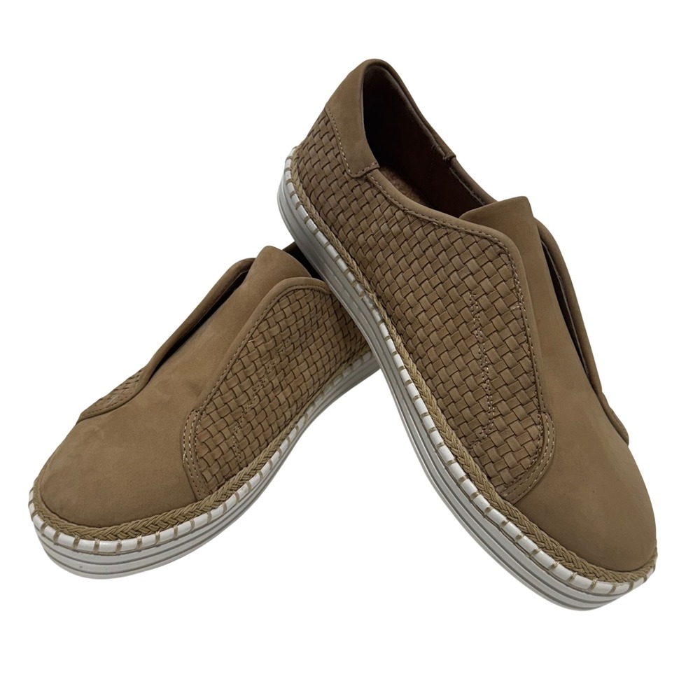J Slides Kayla Woven Tan Slip On Platform Sneakers Woman Size 8M